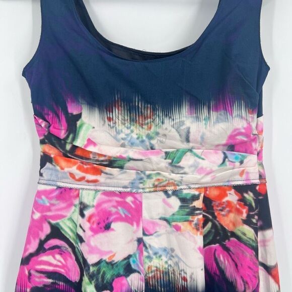 Elie Tahari Womans Graphic Print Sleeveless Floral Sheath Dress Navy Blue Size 2 - Picture 4 of 13